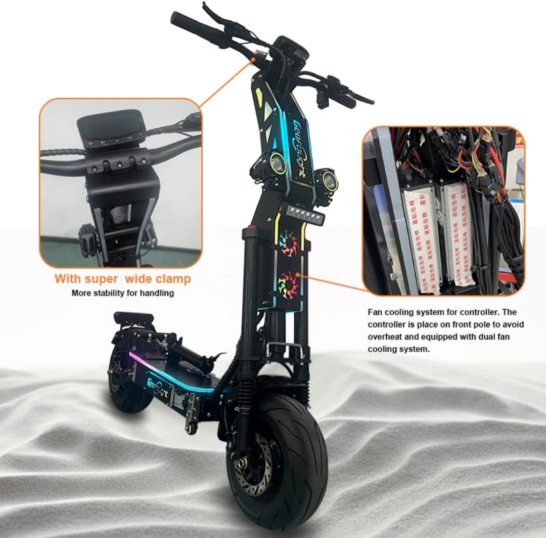 G14 10000W Dual Motor Electric Scooter 72V 40Ah, 13" Fat Tire, 55-75MPH, 55-75 Miles Range, Foldable with Seat