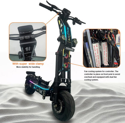 G14 10000W Dual Motor Electric Scooter 72V 40Ah, 13" Fat Tire, 55-75MPH, 55-75 Miles Range, Foldable with Seat