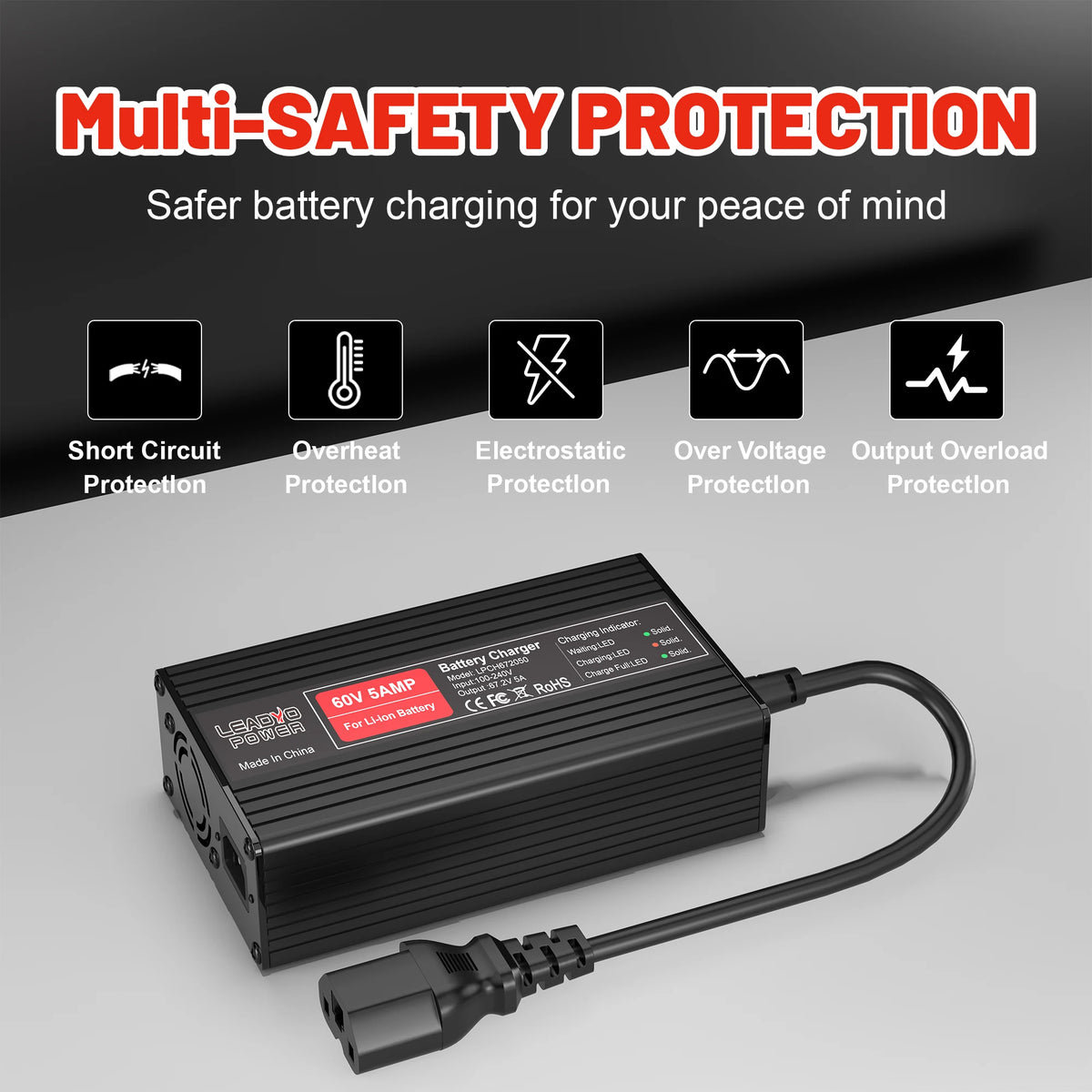 67.2V 5A lithium battery charger for 16S 60V pack