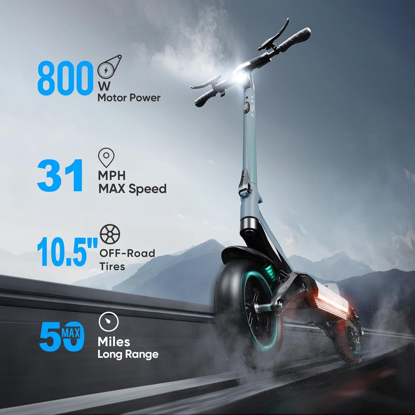 JGH Electric Scooter Adults 800W Motor E-Scooter Up to 40 Miles Range, Top Speed 31 MPH, Folding Commuting Electric Scooter