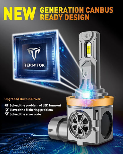 H11/H8/H9 & 9005/HB3 LED Bulbs Combo, 60,000LM 900% Ultra-Bright, Real 1:1 Mini Size, 6500K White 70,000Hrs Long Life with Cooling Fan