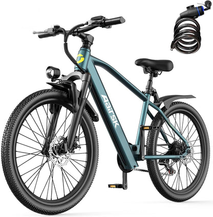 Aairsk GT300 750W Electric Bike for Adults, 24" 26" 40+ Mile Commuter Ebike, Removable Battery, NFC Unlock, 7-Speed Shimano, Suspension Fork