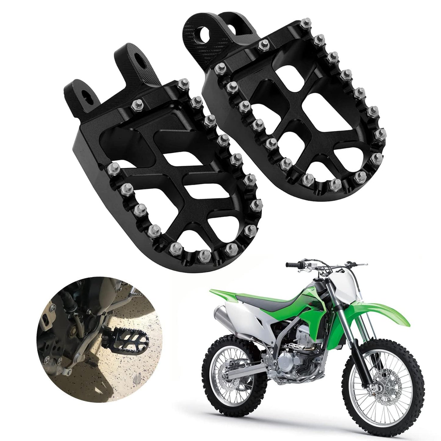 AnXin CNC Dirt Bike Foot Pegs for KX250F, KX450F, KX250, KX450, KLX450R 2006-2024