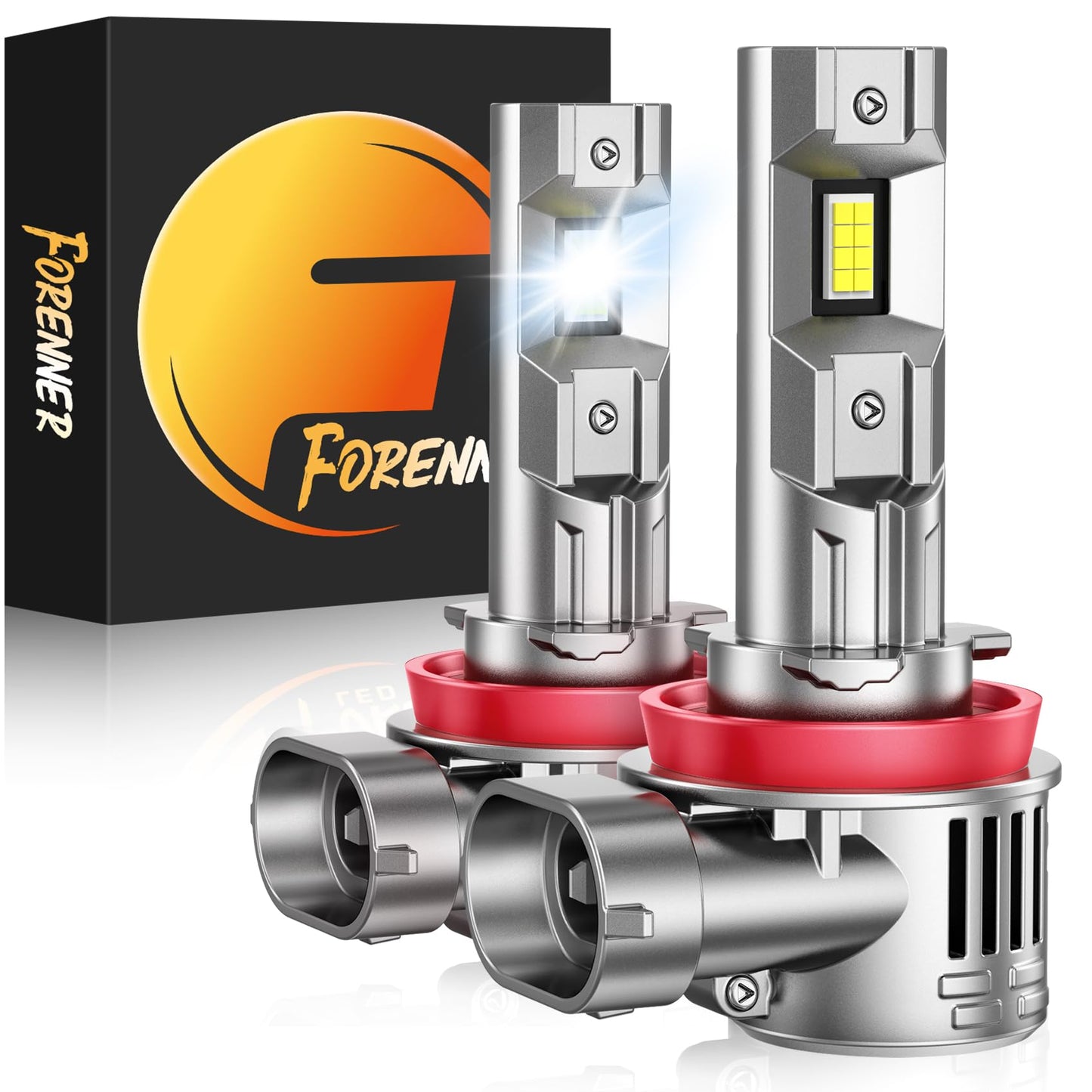 Forenner Fahren Upgraded H11/H9/H8 Bulbs - 40000LM, 900% Brighter, 6500K Cool White, Plug-N-Play with Cooling Fan
