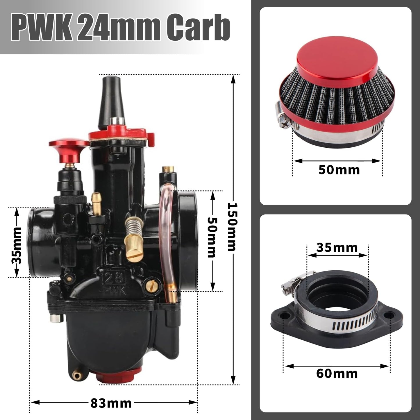 PWK 24mm Racing Carburetor Kit for 50cc to 110cc Engines