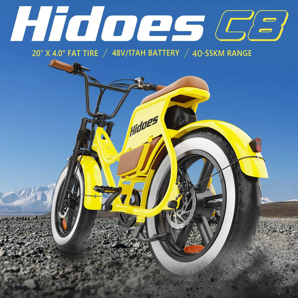   Hidoes C8 Retro Electric Bike 700W (1000W Peak) | 48V 17Ah, 20" Fat Tire, Dual Brakes, UL2849 Certified