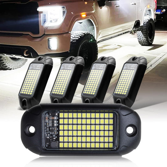 Nicoko 4Pods Pure White 72W High Power Rock Lights - Super Bright LED Underglow for Offroad Vehicles