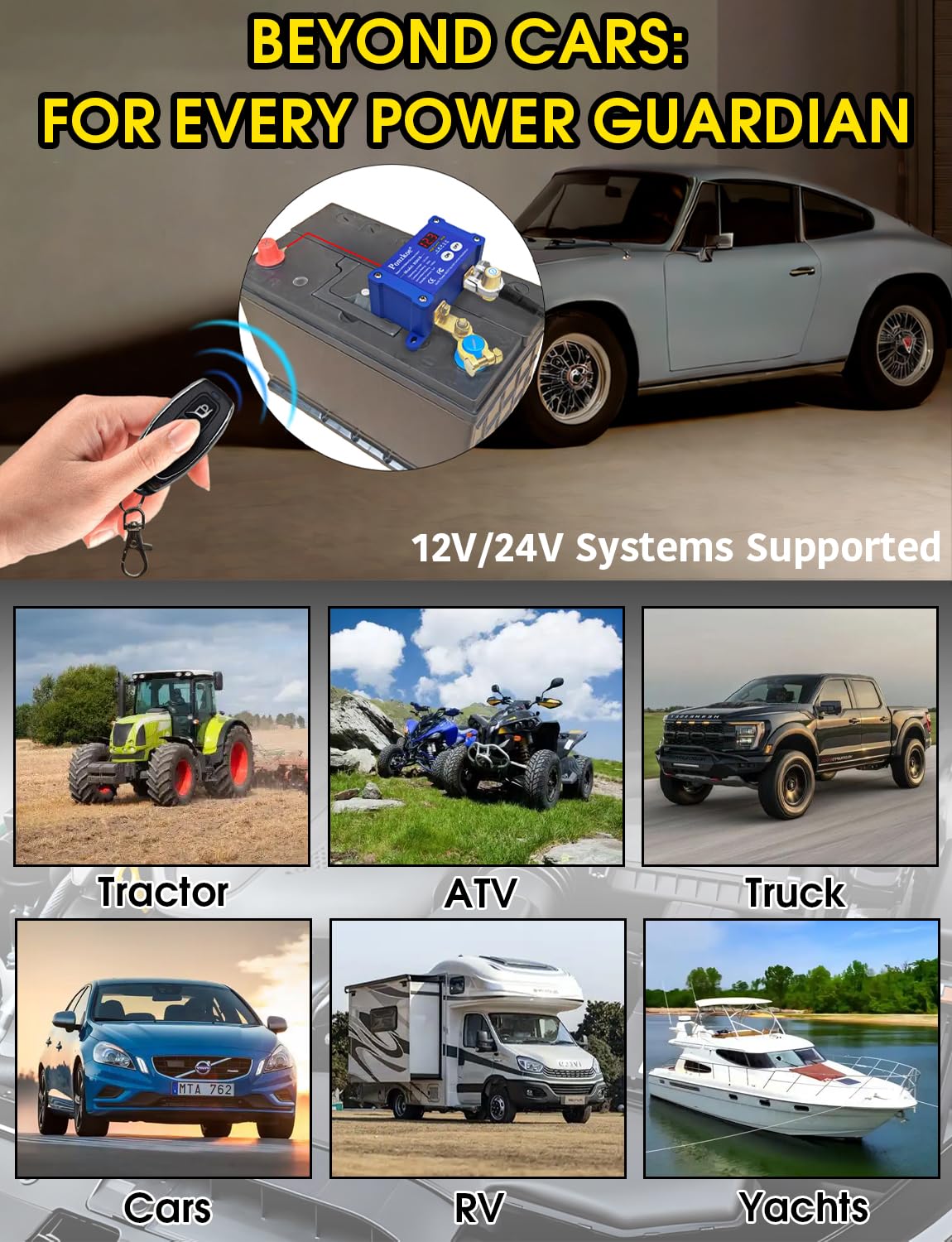 250A Smart Remote Battery Disconnect Switch - Quick Kill Switch for Cars, Marine, RVs, and More