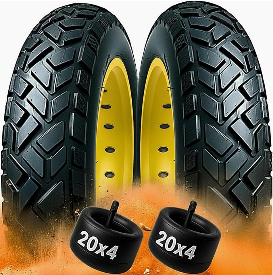 Folding Fat Bike Tires & Tubes Set (2 Tires + 2 Tubes) Sizes -16x4 20x4 26x3 26x4 – Heavy-Duty All-Terrain Puncture-Resistant