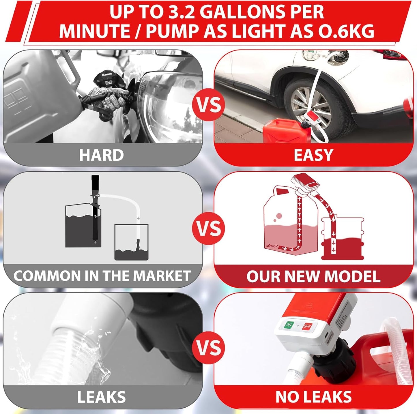Automatic Fuel Transfer Pump with Auto-Stop and 51'' Extra Long Hose