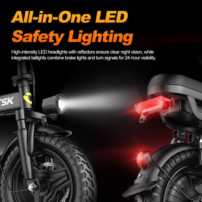 Aairsk RS5-20 14" Electric Bike | 500W Motor, 48V 20Ah Removable Battery, 25-40 Mile Range