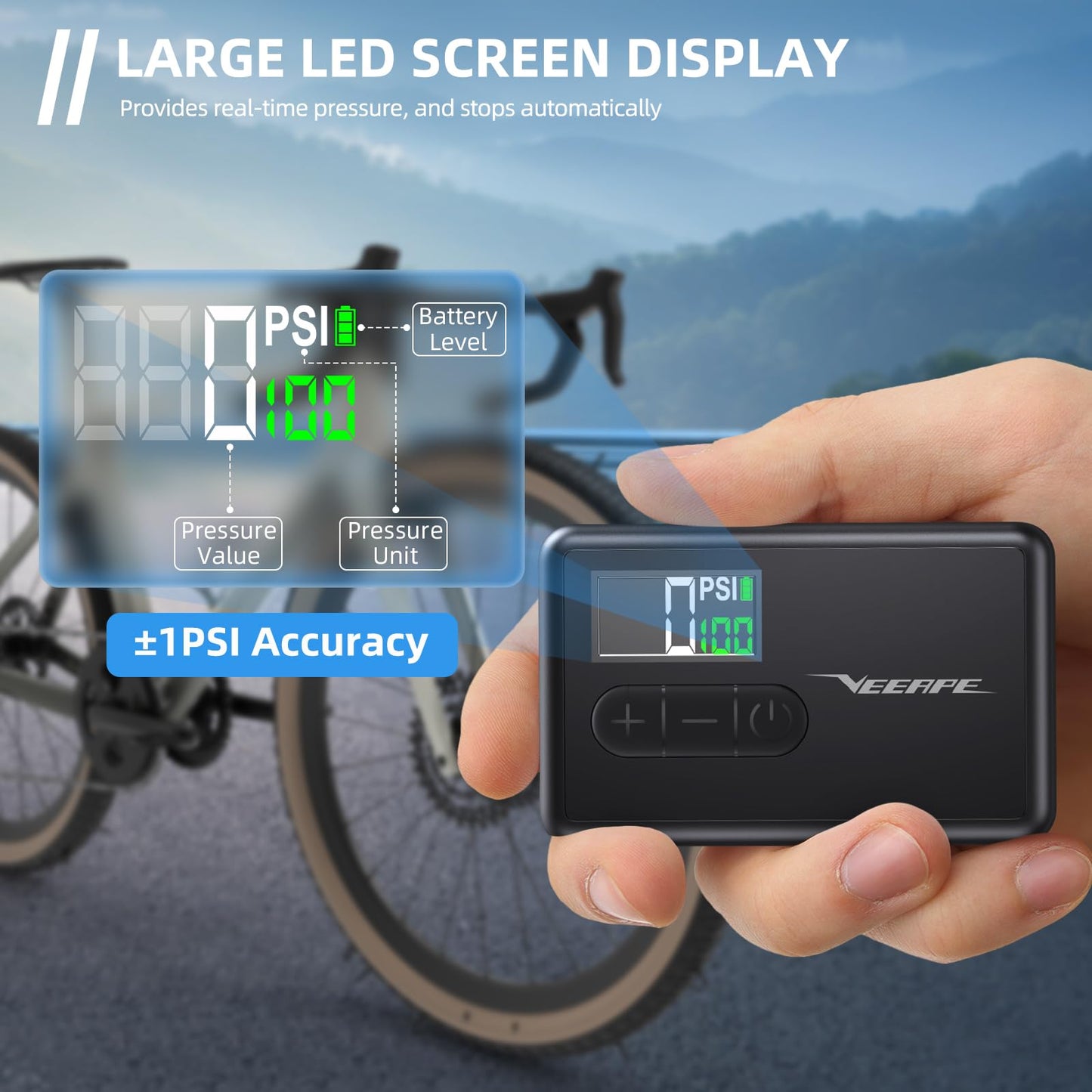 VEEAPE Tiny Pump Mini Bike Tire Pump - Max 120PSI Portable Electric Bicycle Air Pump with Auto Stop - Ideal for E-Bikes and Various Bicycles