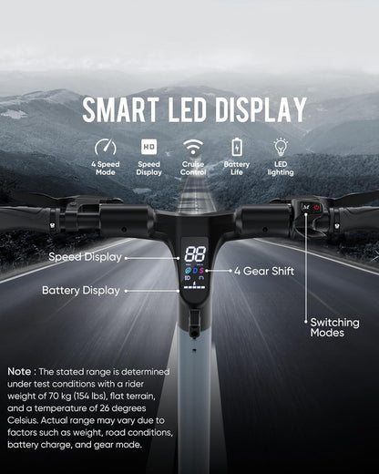 JGH Electric Scooter Adults 800W Motor E-Scooter Up to 40 Miles Range, Top Speed 31 MPH, Folding Commuting Electric Scooter