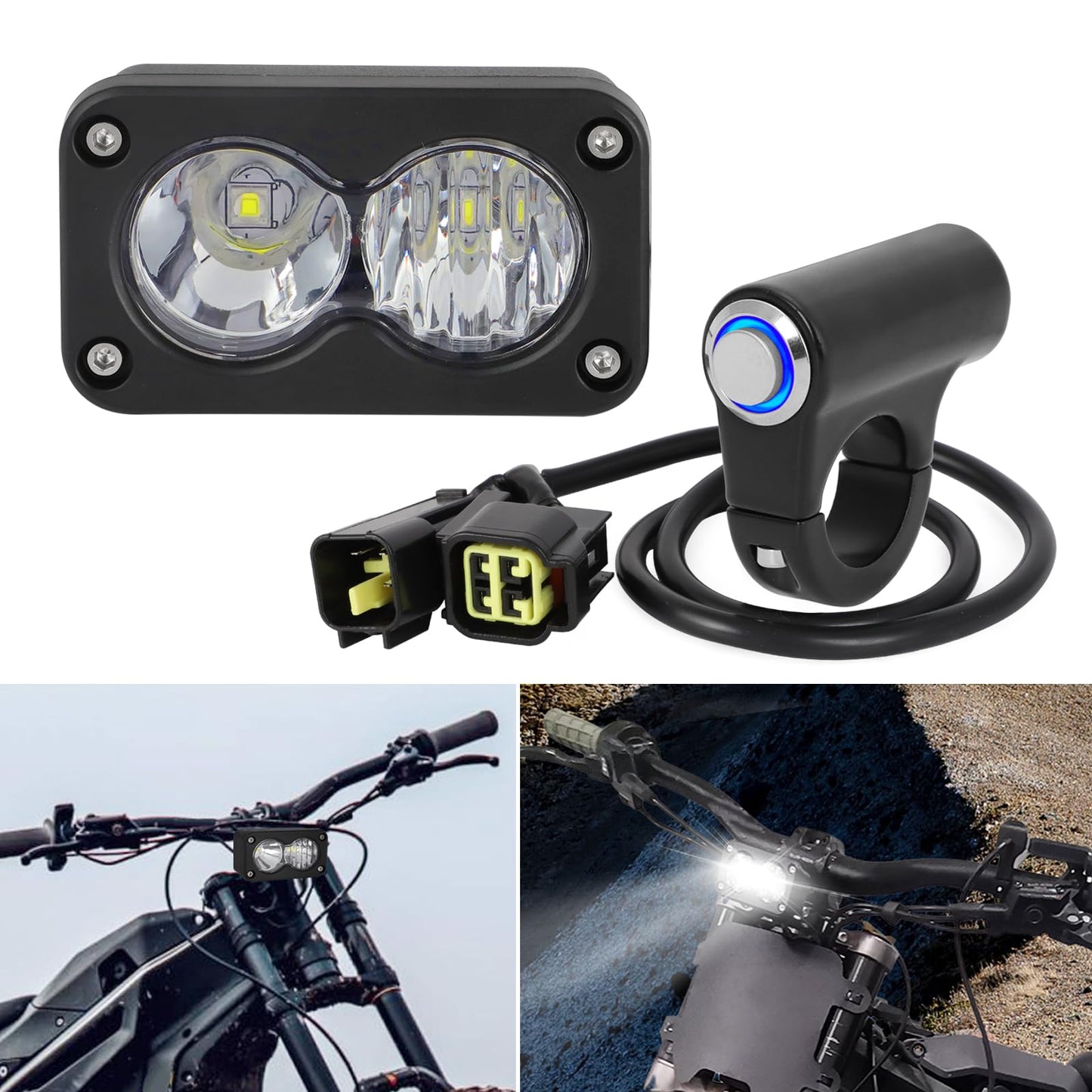 Dirtbike Headlight Kit for Sur-Ron Segway X260 & Talaria Sting R MX4 - LED Yellow Light Bar with Blue Switch