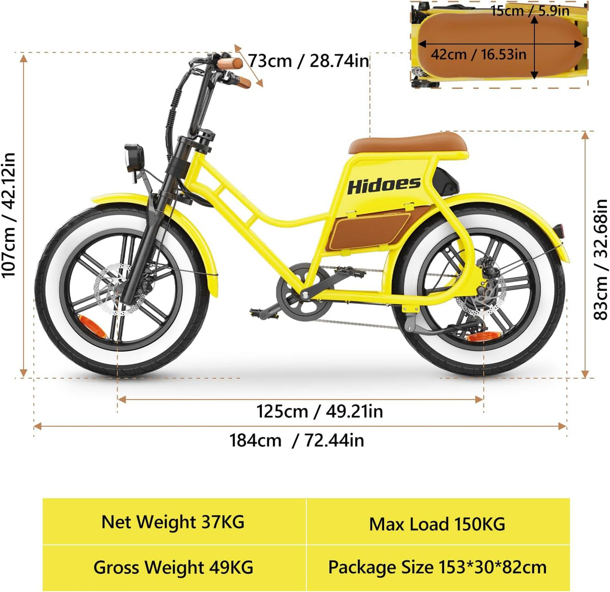   Hidoes C8 Retro Electric Bike 700W (1000W Peak) | 48V 17Ah, 20" Fat Tire, Dual Brakes, UL2849 Certified