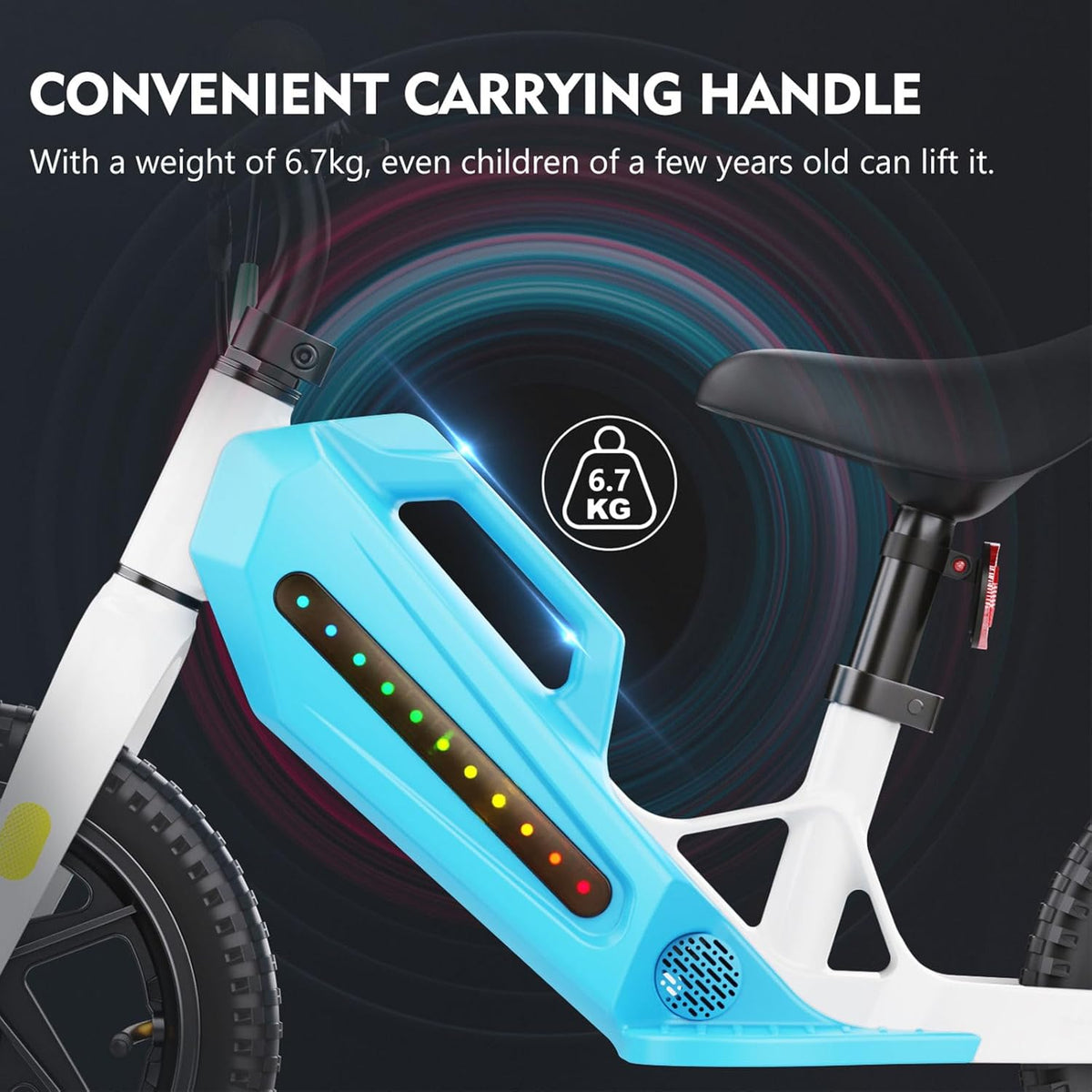   Kids Electric Scooter 180W Motor 12-Inch | Bluetooth, Color Lights, Power-Off Brake