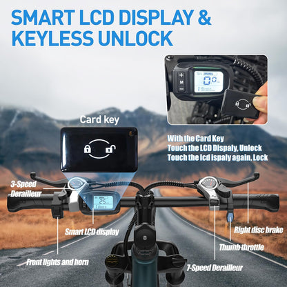 GT900 Electric Bike Black, 24/26 Inch, 750W Peak Motor, 28MPH, Full Suspension, Removable 13Ah/20Ah Battery