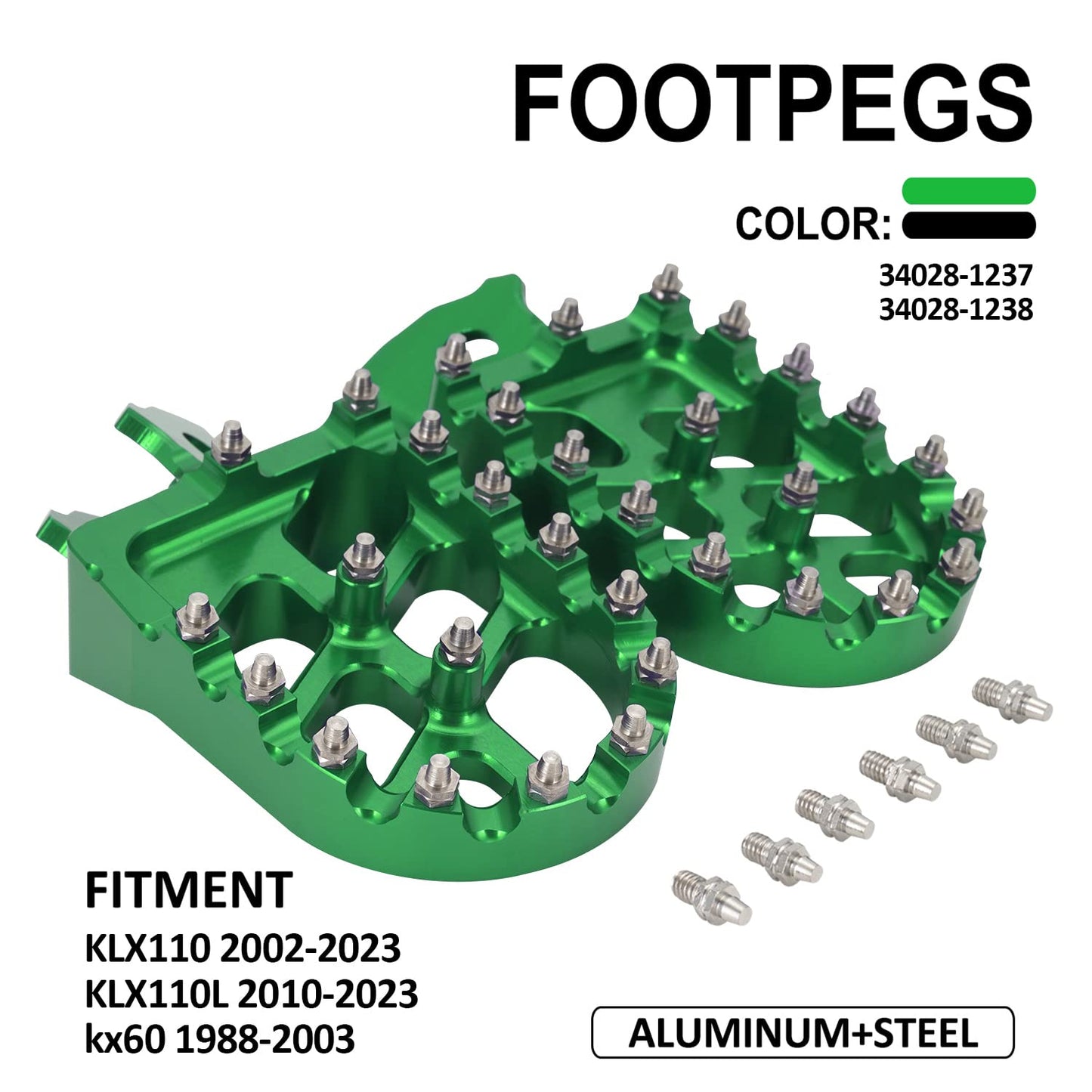 AnXin CNC Dirt Bike Foot Pegs for KX250F, KX450F, KX250, KX450, KLX450R 2006-2024
