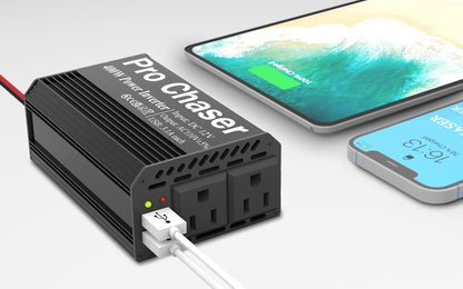 Pro Chaser 400W Car Power Inverter – 12V DC to 110V AC with Dual USB Charging Ports
