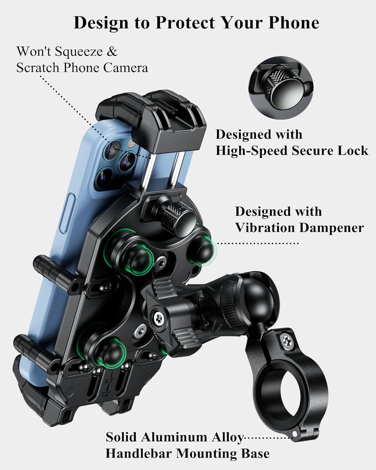 BRCOVAN Motorcycle Phone Mount Holder with Vibration Dampener & Secure Lock