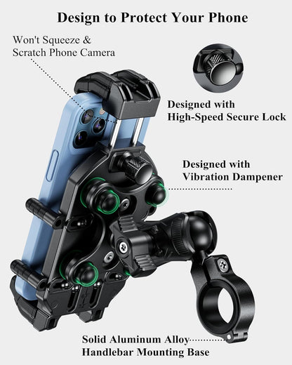 BRCOVAN Motorcycle Phone Mount Holder with Vibration Dampener & Secure Lock