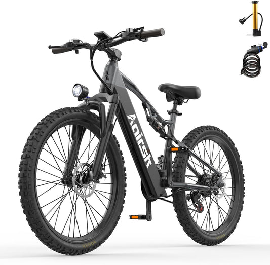 Aairsk XT90 26" Full Suspension eBike - 80mi Range, NFC Lock, 12-Month Warranty