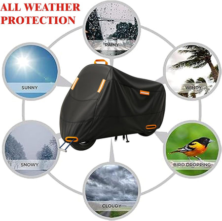 Ugne Waterproof Motorcycle Cover Outdoor Motorbike Scooter & Moped Cover with Reflective Strips, Lock Holes & Buckles, Sunproof Rainproof Dustproof (XXL)