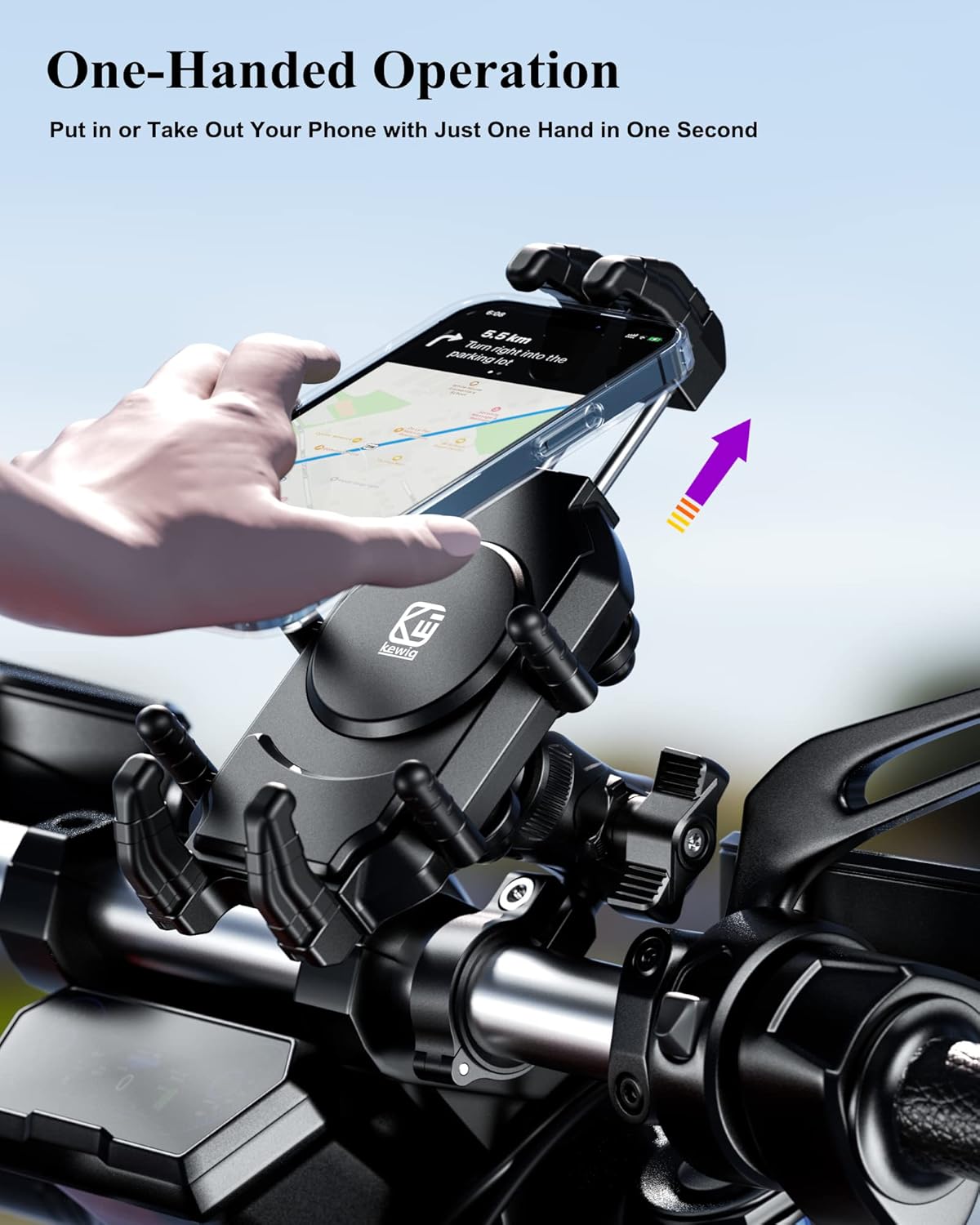 BRCOVAN Motorcycle Phone Mount Holder with Vibration Dampener & Secure Lock