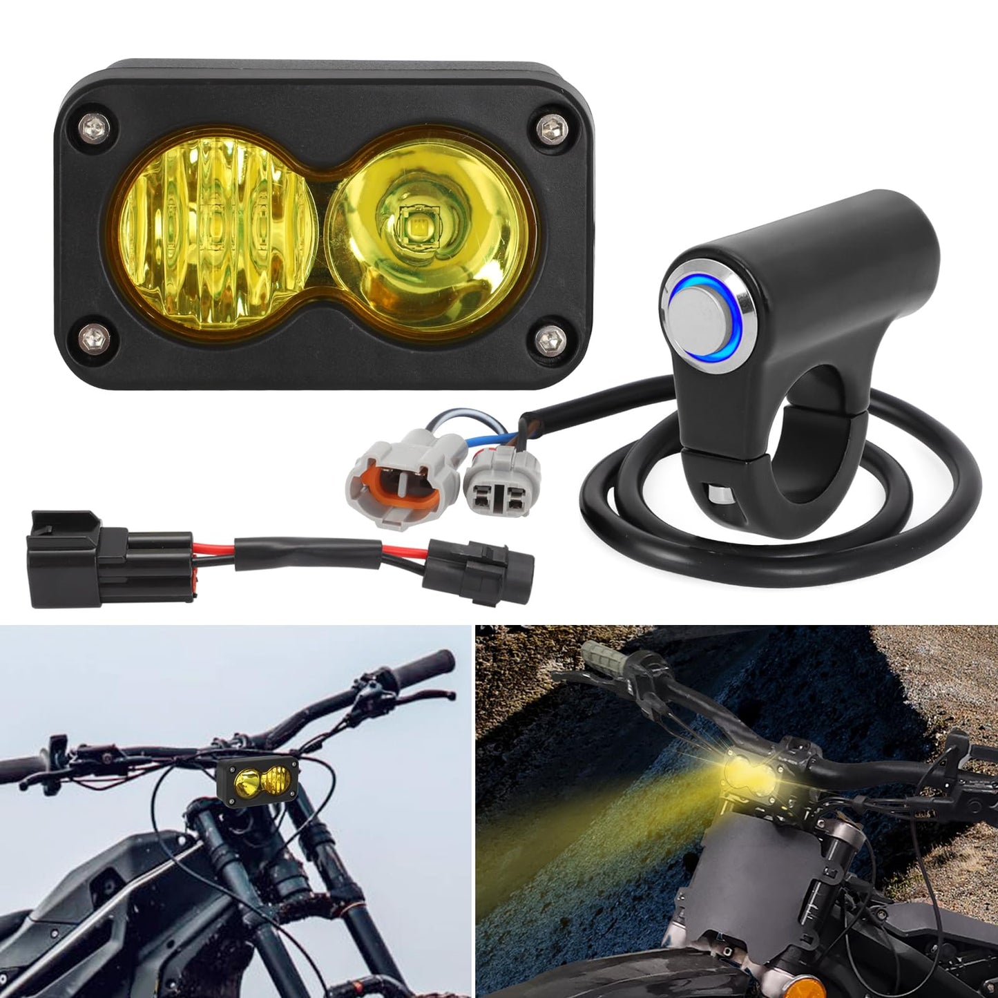 Dirtbike Headlight Kit for Sur-Ron Segway X260 & Talaria Sting R MX4 - LED Yellow Light Bar with Blue Switch