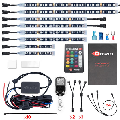 DITRIO 12pcs Underglow RGB LED Strip Light Kit for Motorcycles, Golf Carts, and ATVs