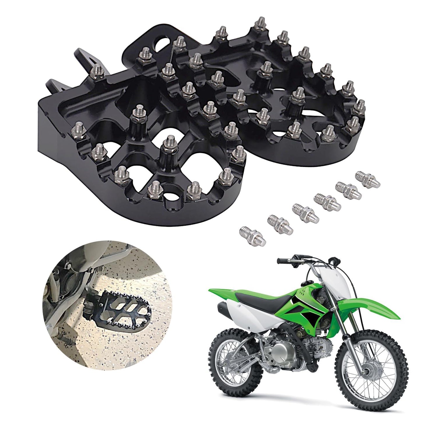 AnXin CNC Dirt Bike Foot Pegs for KX250F, KX450F, KX250, KX450, KLX450R 2006-2024