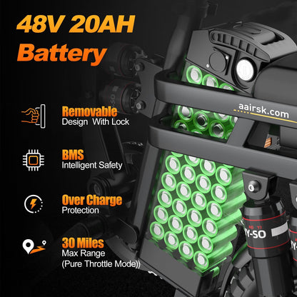 Aairsk RS5-20 14" Electric Bike | 500W Motor, 48V 20Ah Removable Battery, 25-40 Mile Range