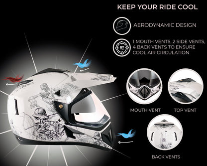 Vega Off Road D/V Sketch White Silver Helmet-M