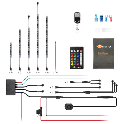 DITRIO 12pcs Underglow RGB LED Strip Light Kit for Motorcycles, Golf Carts, and ATVs