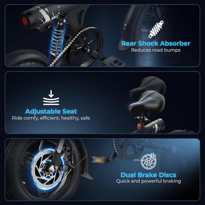 VARUN 500W Folding Electric Bike – 25 Mile Range, 32 km/h Speed, Dual Disc Brakes & Hidden Battery
