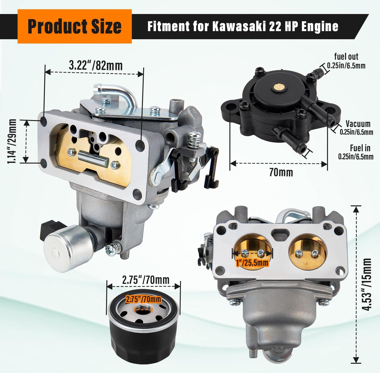 FH661V Carburetor for Kawasaki Engines - Includes Oil Filter and Fuel Pump