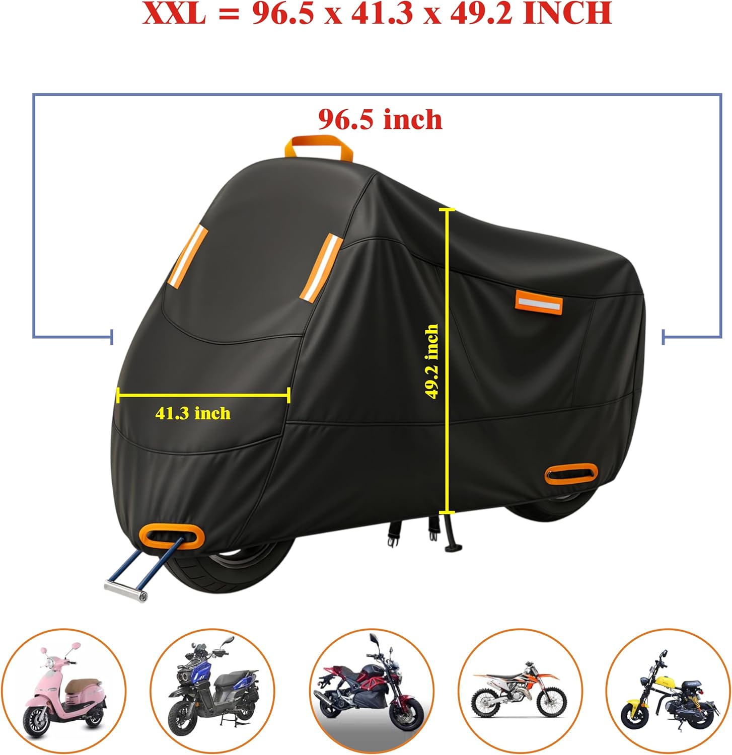 Ugne Waterproof Motorcycle Cover Outdoor Motorbike Scooter & Moped Cover with Reflective Strips, Lock Holes & Buckles, Sunproof Rainproof Dustproof (XXL)