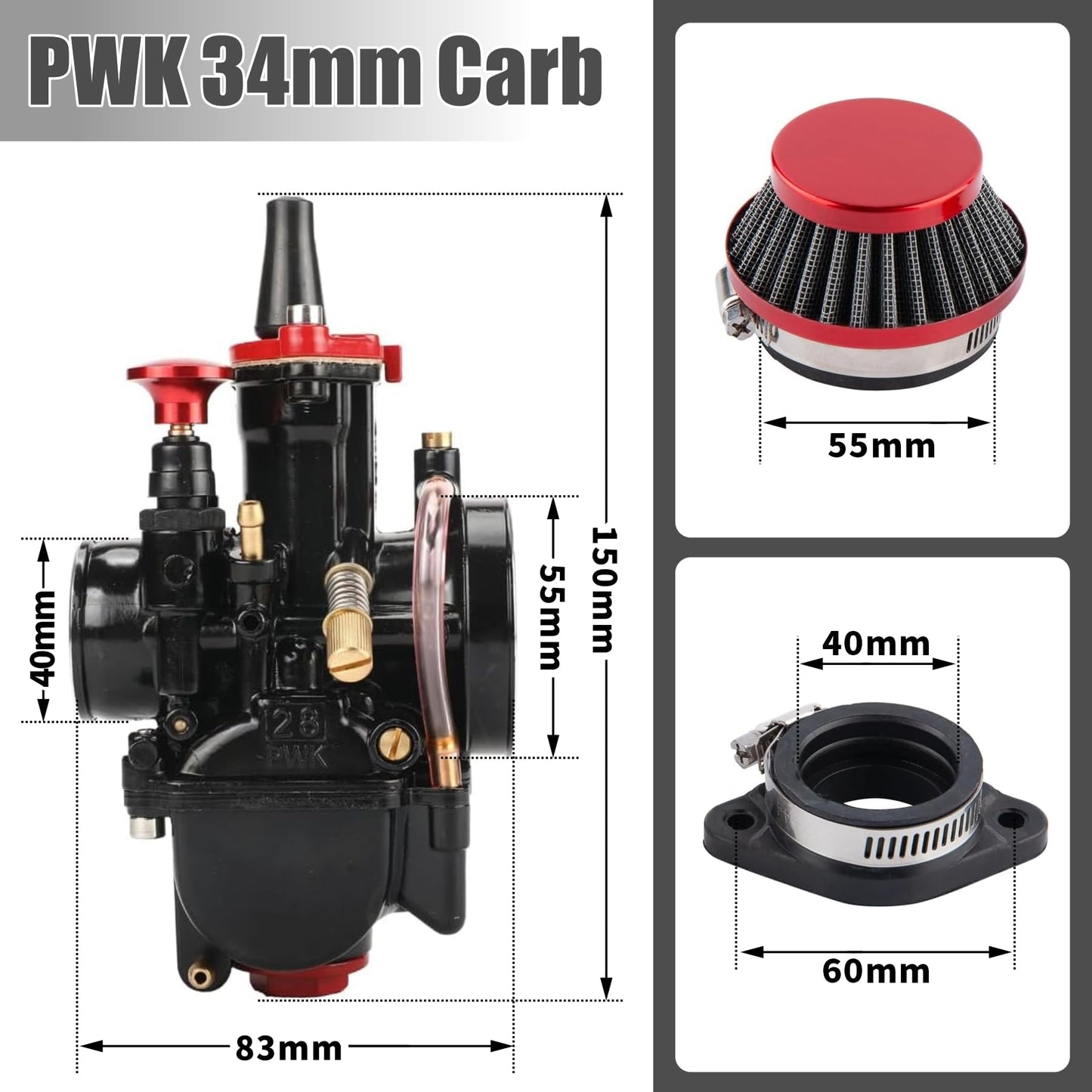 PWK 24mm Racing Carburetor Kit for 50cc to 110cc Engines