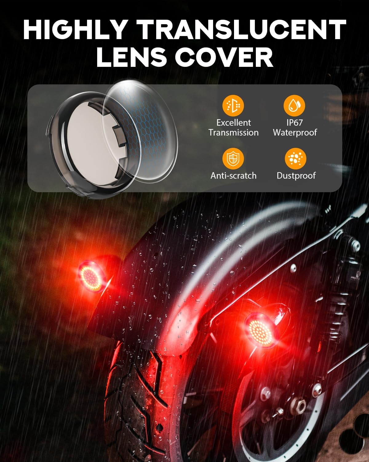 PBYMT 1157 Front Rear LED Turn Signals - Compatible with Harley Dyna, Softail, Touring - 2 Inch Smoke Lens Cover