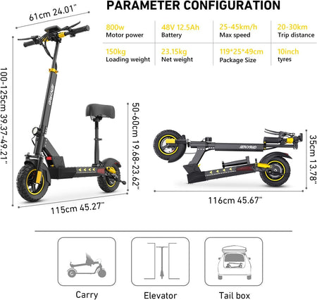   M4 Pro S+ Electric Scooter 800W 48V 12.5Ah | 10" Dirt Tires | Dual Brakes | 27.9 MPH