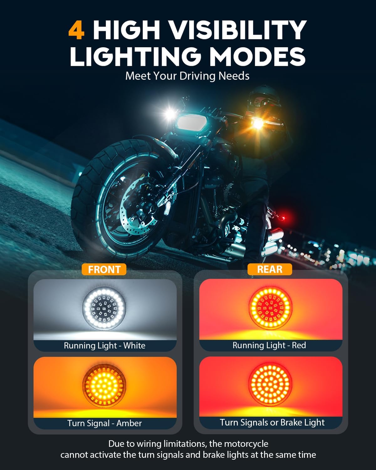 PBYMT 1157 Front Rear LED Turn Signals - Compatible with Harley Dyna, Softail, Touring - 2 Inch Smoke Lens Cover