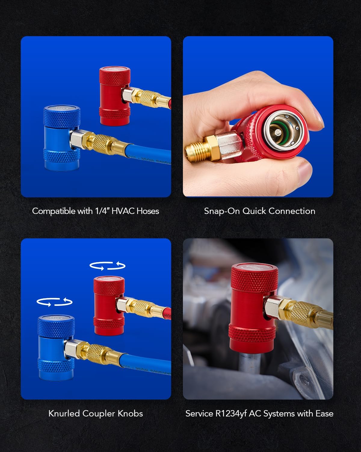 Orion Motor Tech R1234yf Quick Couplers Set - Complete Adapter Tool Kit for HVAC Charging