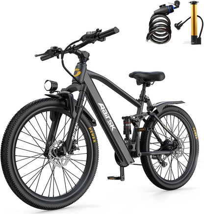 GT900 Electric Bike Black, 24/26 Inch, 750W Peak Motor, 28MPH, Full Suspension, Removable 13Ah/20Ah Battery