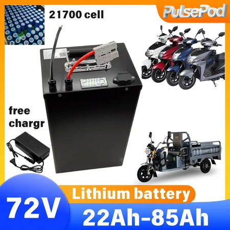 72V 21700 Lithium-ion Battery Pack 22Ah - 85Ah 20S BMS for 3000W-5000W Electric Motorcycle Motor & Inverter