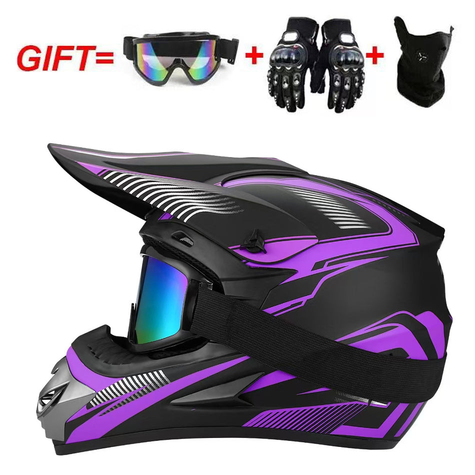 UGNE Full Face Motorcycle Helmet Kit with Goggles, Mask & Gloves  Impact-Resistant ABS Racing Helmet | Off-Road, Karting & Motocross Gear (S-XL)
