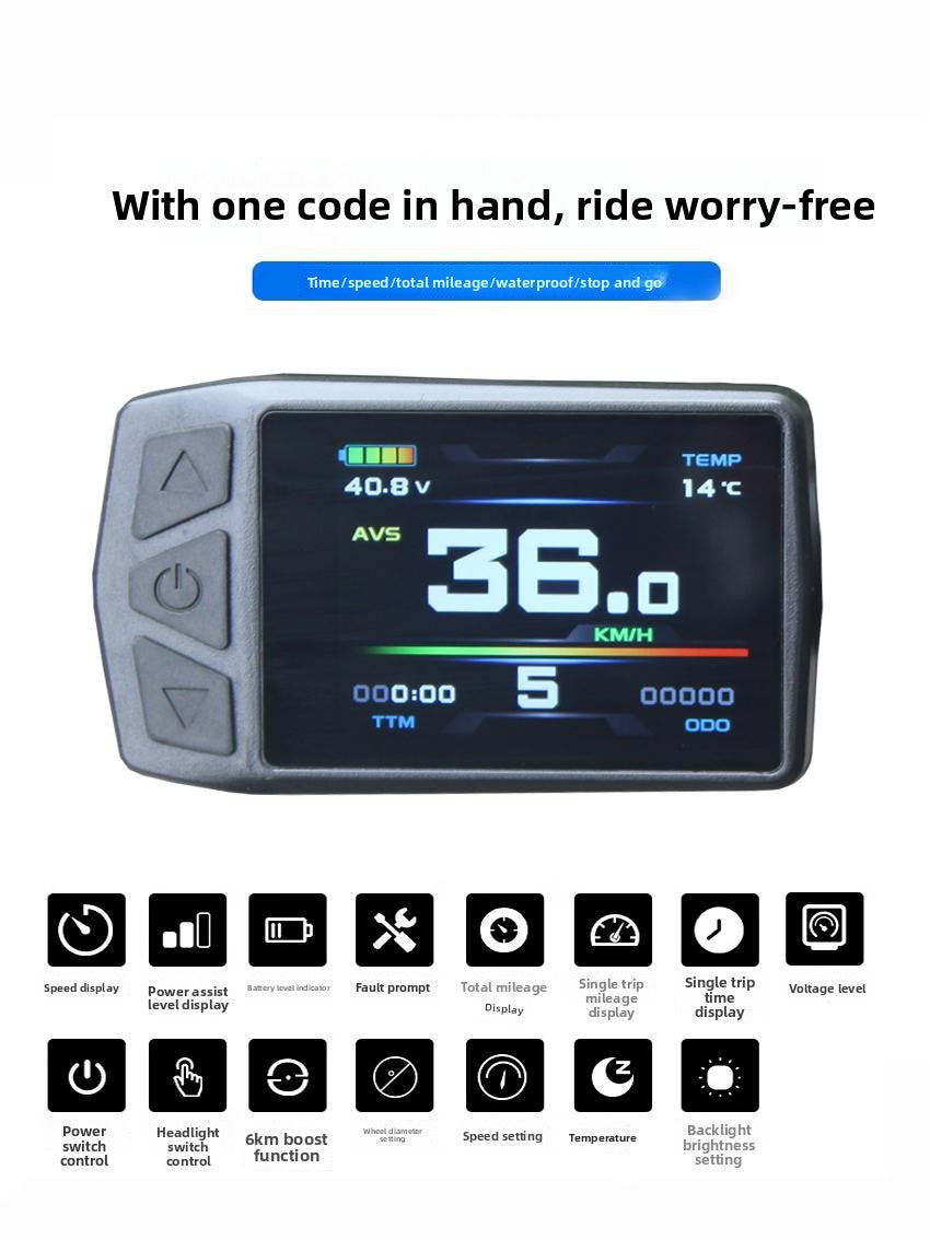 24V 36V 48V Electric Bicycle Speedometer with USB Charger | Fits 250W - 500W Motors | UGNE E-Bike LCD Digital Display Meter