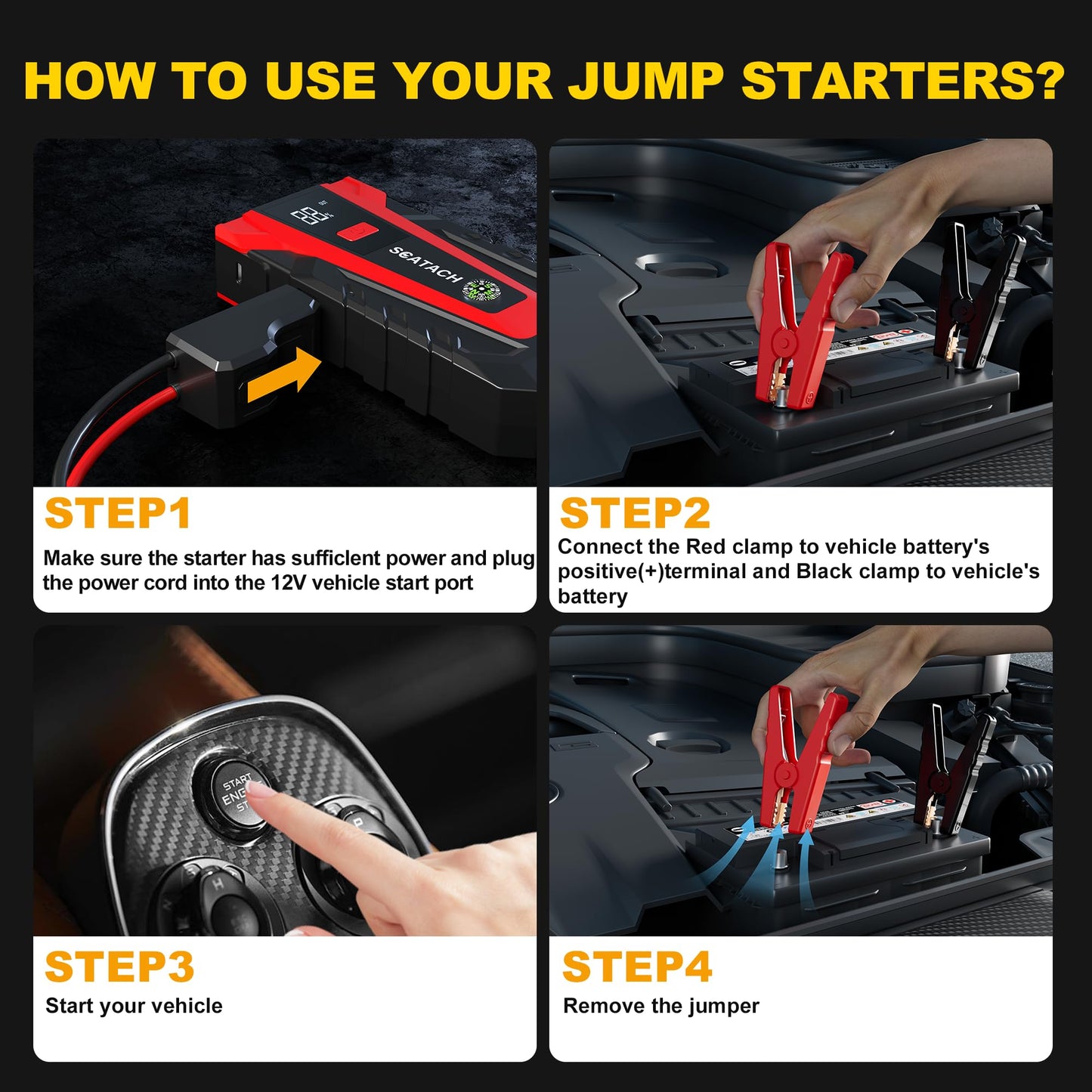 Scatach 011 5000A Car Battery Jump Starter,12V Jump Starter Battery Pack (up to 14.0L Gasoline and 12.0L Diesel Engine) Flashlight and Jumper Cable