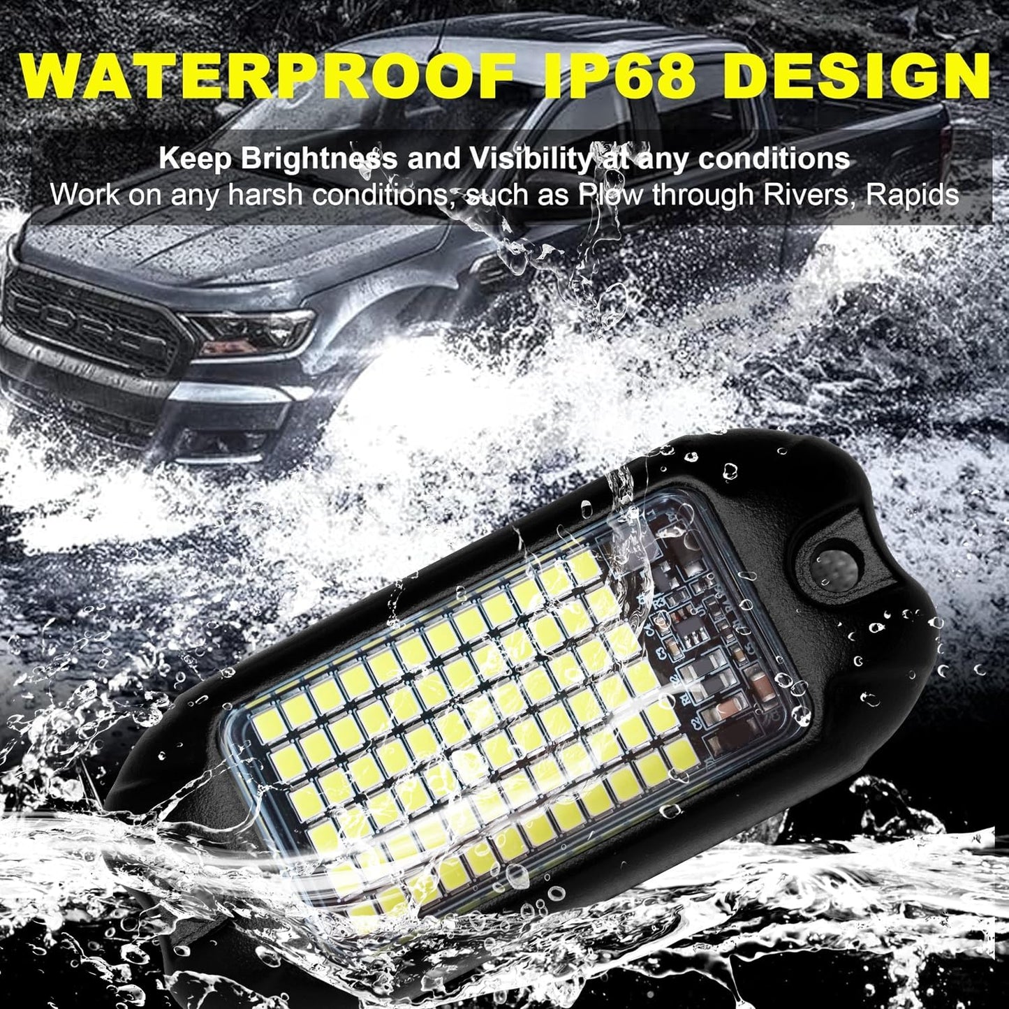 Nicoko 4Pods Pure White 72W High Power Rock Lights - Super Bright LED Underglow for Offroad Vehicles