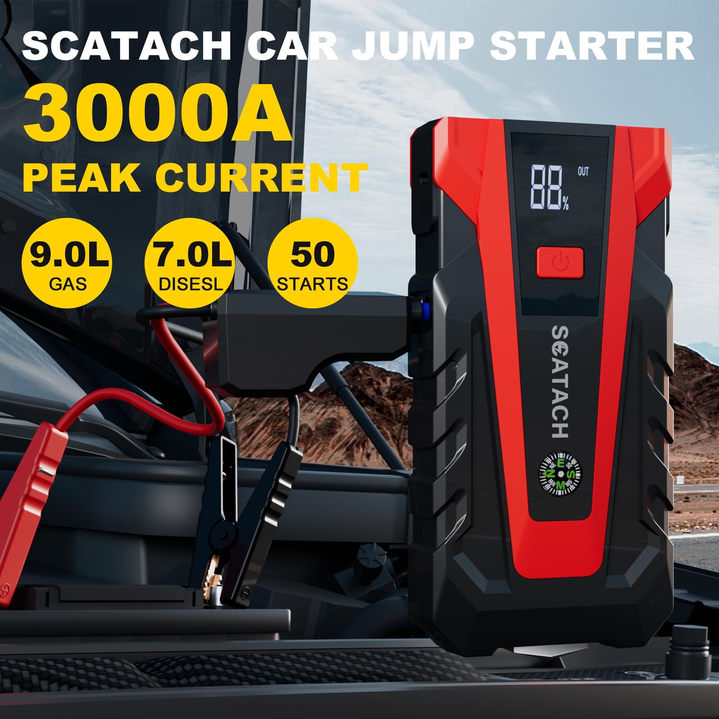 Scatach 011 5000A Car Battery Jump Starter,12V Jump Starter Battery Pack (up to 14.0L Gasoline and 12.0L Diesel Engine) Flashlight and Jumper Cable