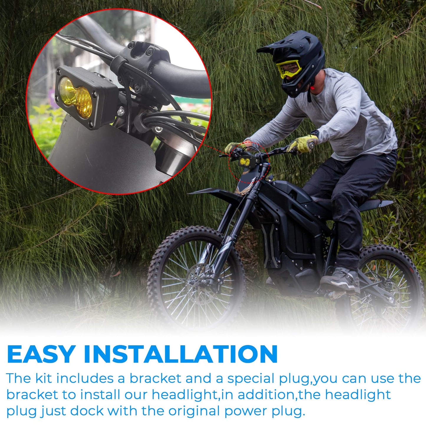 Dirtbike Headlight Kit for Sur-Ron Segway X260 & Talaria Sting R MX4 - LED Yellow Light Bar with Blue Switch